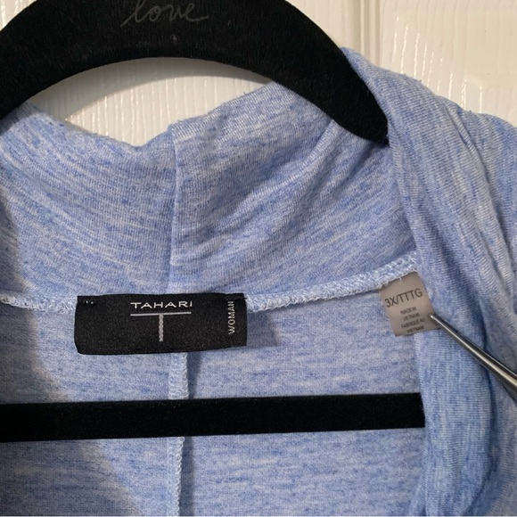 Tahari 3x Soft Blue Cowl Neck tunic Top 3/4 sleeve - Picture 3 of 8